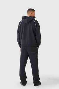 Ensemble de survêtement de jogging pour homme OEM, comprenant un sweat à capuche oversize zippé à manches raglan et surpiqûres contrastées, et un pantalon de survêtement, style pull. - Product Image 6