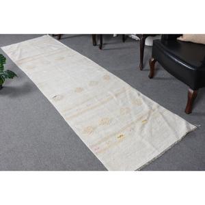 2.6x9.7 ft Turkish <b>Rug</b>, Vintage <b>Runner</b> <b>Rug</b>, White Floral Wool <b>Rug</b> - Product Image 1