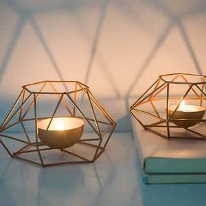 Modern Luxury Gold Plated Metal <b>Votive</b> <b>Candle</b> <b>Holder</b> Geometric Design Tea Light Lantern Decor Wholesale Price Direct - Product Image 1