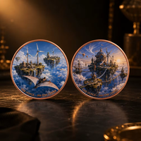 Pièce de monnaie ronde personnalisée de 1 OZ en cuivre fin 999, imprimée UV double face, thème Steampunk Île Flottante, Dirigeable, Éolienne, Ciel Fantastique, Cadeau