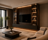 Meuble TV mural LED de luxe moderne KEJIA, centre de divertissement flottant avec vitrine en verre cannelé