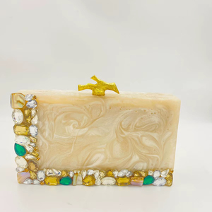 Resin Pearl <b>White</b> Evening <b>Clutch</b> Bag with Chain Strap for Wedding Parties - Product Image 1