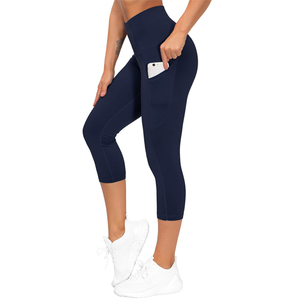 High Quality <b>Capri</b> With Pockets Customized Logo Design Spandex Polyester Material Breathable Quick Dry Navy Blue <b>Woman</b> <b>Capri</b> - Product Image 1