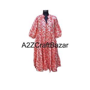 Robe midi florale Himanshi pour femmes, 100% coton pur, fabrication artisanale, impression numérique, tissu respirant, confortable, décontractée, naturelle - Product Image 1