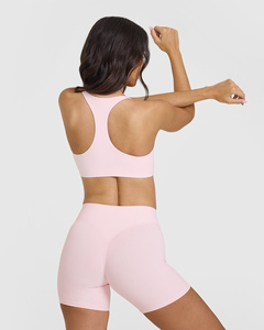 Prix usine Ballet Rose Unifié Shorts Et Doux Mouvement Sport Soutien-Gorge Encolure Dégagée Femmes Gym Workout Deux Pièces Ensemble Pour Les Femmes - Product Image 2