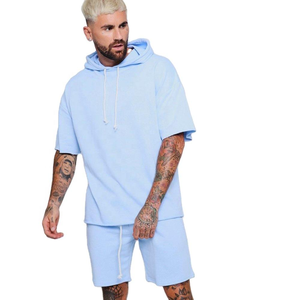 Ensemble sweats à capuche et short d'entraînement respirant 100 coton hommes Pakistan vêtements de sport Logo personnalisé tenue deux pièces - Product Image 1