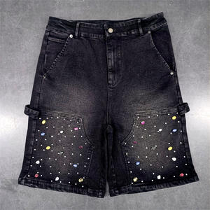 กางเกงขาสั้นผ้ายีนส์ขาบานสำหรับผู้ชายกางเกงขาสั้นผ้ายีนส์ทรงขากว้างโอเวอร์ไซส์ออกแบบได้ตามต้องการ - Product Image 3