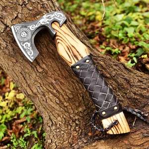 Hand Forged Double-Headed Viking Axe High Carbon Steel Damascus Ash Rose <b>Wood</b> Handle HRC 58-60 Industrial Outdoor <b>Splitting</b> Axe - Product Image 2