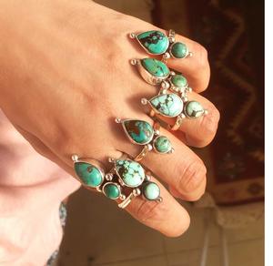 Bague en argent sterling Boho Turquoise pour femme double pierre de naissance pierre précieuse larme déclaration pierre bohème bijoux pour bagues fines - Product Image 4