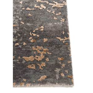 Tapis rectangulaire en laine et soie de bambou noué à la main Kavi gris et noir, motif abstrait Théorie du Chaos pour la maison et le couloir - Esk-407 - Product Image 4