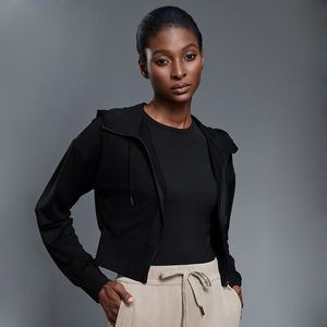 เสื้อสเวตเตอร์แขนยาวมีฮู้ดสำหรับผู้หญิงเสื้อครอปแจ็คเก็ตออกกำลังกายมีซิปรูดแฟชั่นลำลองสำหรับ2025 - Product Image 3