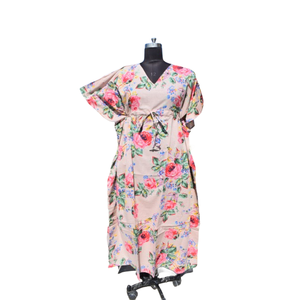 Kaftan Algodón Mujeres Handblock Floral Impreso Robe Sleepwear Maxi Dress - Product Image 1