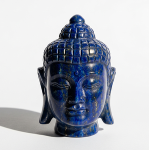 Hand-Carved <b>Buddha</b> <b>Head</b> Statue Figurine Business Gift with Lapis Lazuli Semi-Precious Gemstone Craft Engraved Made in India - Product Image 3