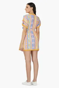 Gilr's Fashion Forever V Weaving with Texture Robe courte sans effort Style d'été Demi-manche Col plongeant Pompon une pièce - Product Image 3