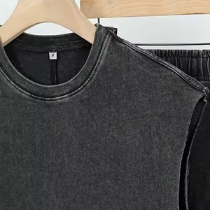 New Custom High Quality Acid Wash tank <b>Top</b> and Shorts Set Streetwear Vintage Sleeveless Tee Shirt Shorts Sets for Men - Product Image 4