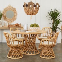 Mesa de comedor compacta de ratán con juego de sillas, mesas y sillas modernas a precio económico para muebles de comedor