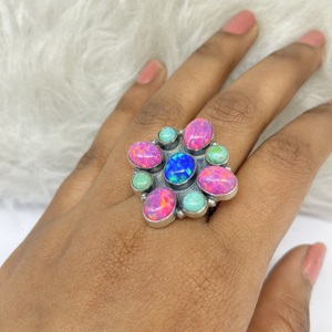 Anillos de ópalo Aurora, anillos de plata de ley 925, anillo de moda, anillo de bodas, anillos de turquesa, plata 925 - Product Image 2
