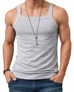 Débardeur sans manches pour homme sur mesure, coupe musclée, vêtements de sport décontractés, tissu extensible doux, gilet côtelé, couleur gris clair, fabrication en gros - Product Image 1