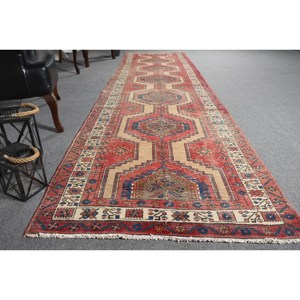 Alfombra clásica de lana rojo Beige 3,4X13,4 pies estilo Kilim área grande alfombras rectangulares turcas respaldo de látex para pasillo 10mm de espesor - Product Image 3