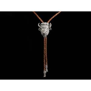 Bolo buffle et sabots en argent sterling avec cordon en cuir noir/chocolat foncé - Product Image 1