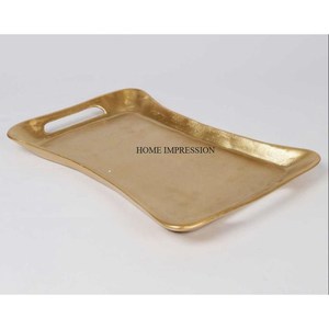 Vaisselle de table de designer tendance plateau alimentaire décoratif en laiton massif ustensiles de cuisine de luxe polis à l'or plateau et plateau de service alimentaire - Product Image 2