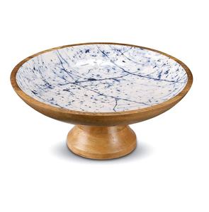 Wooden Decorative Pedestal Bowl for Home <b>Kitchen</b> Farmhouse Style Fruit Snack Serving Dining <b>Table</b> Centerpiece Decor - Product Image 1