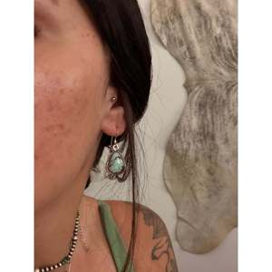 Navajo Handmade Black Jack Turquoise & Sterling <b>Silver</b> Drop <b>Earrings</b> Water Drop Shape - Product Image 2