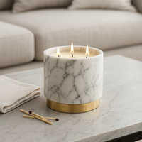 Portavelas Votivo de Mármol Natural Hecho a Mano con Base Dorada - Ecológico, Resistente al Calor y Duradero para Decoración del Hogar