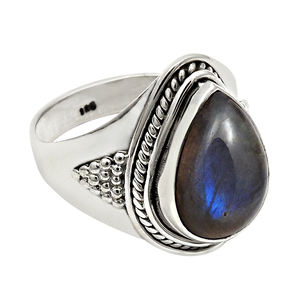 925 argent Sterling naturel forme de poire bleu Labradorite pierre précieuse oxydée à la main bague grossiste fabricant de bijoux femme - Product Image 4