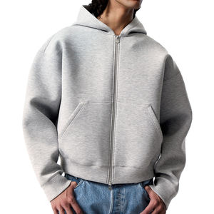 Sweat-shirts à capuche zippés pour hommes, en molleton de coton de couleur unie, coupe décontractée, avec logo imprimé sur le devant et épaules tombantes, idéaux pour l'automne - Product Image 2