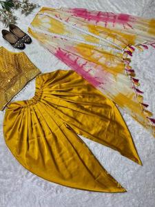 Presentación de nuevo diseñador de ropa de fiesta Look Heavy bordado secuencia trabajo y blusa Koti y Dhoti Salwar conjunto completamente cosido - Product Image 2