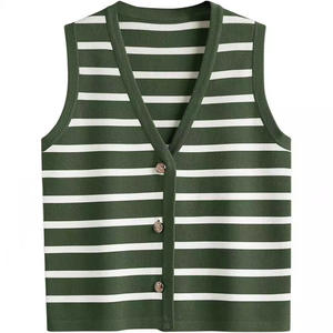 Débardeurs pour femmes LHY Vintage, tout-aller, écologiques, en polyester + coton, coupe ajustée, col en V, élégants, respirants, tricotés, unis à l'avant - Product Image 6