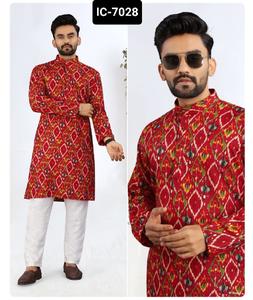 Kurta en rayonne imprimée avec impression en feuille d'aluminium pour un look riche, prêt à porter, vêtements traditionnels pour hommes Kurta avec Pent - Product Image 1