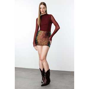 Casual Bodycon Mini Skirt with <b>Sequins</b> Pleat Pencil Styles Midi Length Embroidered Silk Denim Natural Waist Spandex <b>Material</b> - Product Image 1