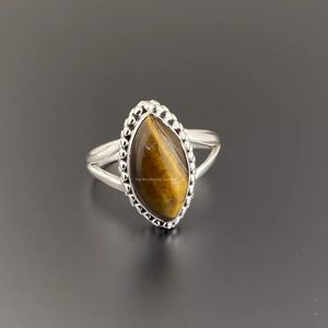 925 Sterling <b>Silver</b> 14K Gold Plated Gothic Signet Ring Men Handmade Bohemian Tiger Eye Agate Bezel Set Custom Size Classic Ring - Product Image 5
