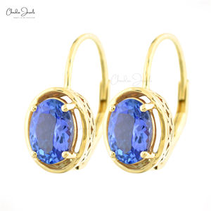 1.6 CT ovale pierre précieuse délicate boucle d'oreille 14k or jaune tanzanite levier arrière boucles d'oreilles cadeau de mariage bijoux fins au prix de gros - Product Image 1