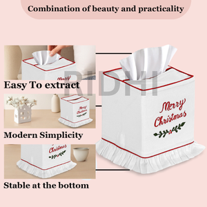 Fundas para Cajas de Pañuelos con Volantes Bordados de Navidad de RIDHI, Hechas a Mano, Florales, Clásicas, Ecológicas, Duraderas, de Tela de Algodón - Product Image 3