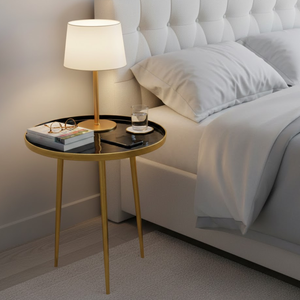 โต๊ะข้างทรงกลมหรูหรา ทำจากเหล็กและอะลูมิเนียม โครงสีทอง ท็อปสีดำ สำหรับห้องนั่งเล่น ห้องนอน ร้านกาแฟ เฟอร์นิเจอร์โรงแรม ขายส่ง - Product Image 4