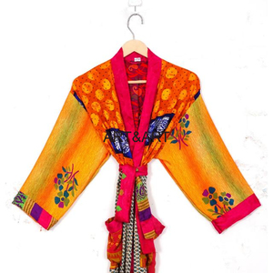 Kimono en soie patchwork japonais vintage élégant pour femmes vêtements de nuit à la maison et robes de soirée de plage-pour l'été et le printemps - Product Image 6