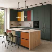 Meuble de cuisine modulaire sur mesure à finition haute brillance pour éviers et îlot de cuisine, ensemble de meubles de cuisine en bois sur mesure à vendre