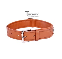 Collier de luxe en cuir tanné pour chien avec rivets décoratifs, rembourré, boucle réglable, pour races moyennes, toutes saisons