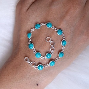 Turquoise Gemstone <b>Bracelet</b> Jewelry For <b>Women</b> <b>Silver</b> Boho Style Jewelry 925 <b>Sterling</b> <b>Silver</b> Trending Handmade <b>Bracelet</b> Gift For - Product Image 4