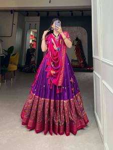 Tussar soie mariage lehenga Choli pour les femmes, Patola Chaniya Choli pour Garba, lehenga tenue traditionnelle pour demoiselle d'honneur - Product Image 2