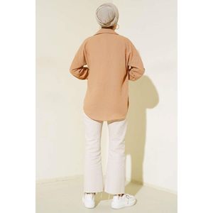 Camisa de lino con un solo bolsillo Camel - Product Image 4