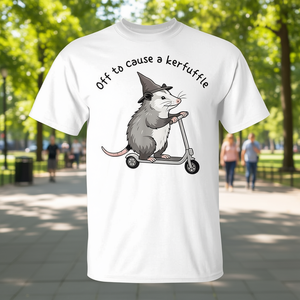 T-shirt grafica Off to Cause a Kerfuffle Opossum Scooter, abbigliamento promozionale di alta qualità - Product Image 3