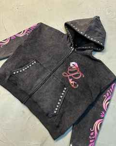 SIBRIN Factory Made Acid Wash Rhinestone <b>Screen</b> <b>Print</b> Hoodie Custom Logo Winter French Terry Streetwear Zipper Hoodie Sweatshirt - Product Image 2