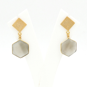 ต่างหูห้อยทรงหยดน้ำดูอาเกรย์มูนสโตน ดีไซน์ทันสมัย ทำจากทองเหลืองชุบทอง 18K เหมาะสำหรับเป็นเครื่องประดับงานแต่งงานสำหรับผู้หญิง - Product Image 2