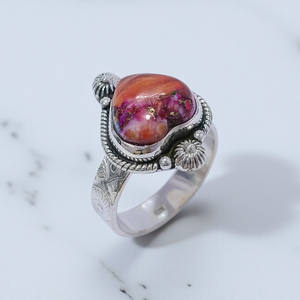 Rosa ostra turquesa piedra preciosa excelente diseño en forma de corazón al por mayor 925 anillos de plata y joyería - Product Image 2