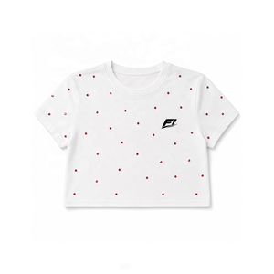 Camiseta Corta Ajustada Personalizada para Mujer, Cuello Redondo, Manga Corta, Detalle de Tachuelas, Suave, Elástica, Transpirable, Informal, a la Moda - Product Image 2