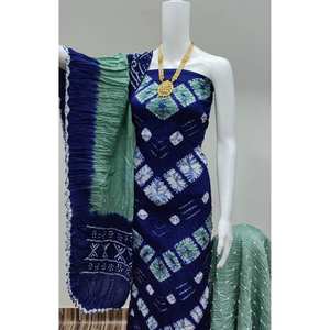 Vestido Formal Azul Satinado con Diseño Redondo Sibori, Corte en A, Bordado a Mano, Ecológico, Transpirable, Mezcla de Algodón - Product Image 1